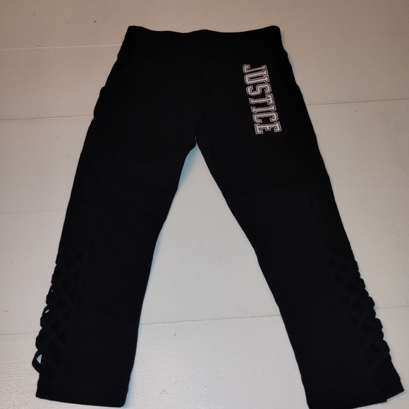 Girls black Justice leggings with crisscross design - Picture 1 of 7